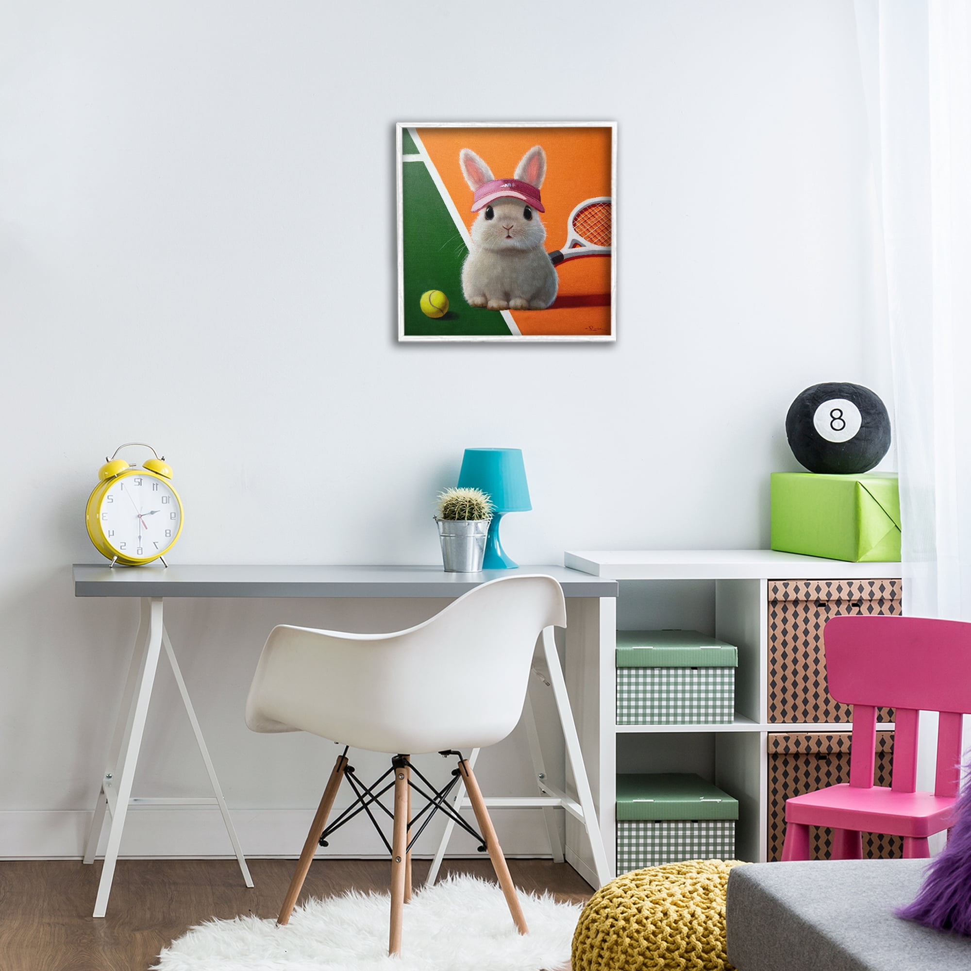 Stupell Industries Match Ready Tennis Bunny White Framed Giclee Art, design by Lucia Heffernan