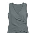 thumbnail image 3 of Wrap Tops for Women Sleeveless Dressy Casual Cotton Linen Tank Top V Neck Fitted Summer Vest Blouses (3XL, Gray), 3 of 8