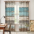 thumbnail image 4 of Farmhouse Blue Grey Brown Kitchen Curtains 84 Inch Length, Vintage Ombre Wooden Grommet Top Bedroom Living Room Curtains, Light Filtering Cafe Curtain Drapes 2 Panels Set 84''x84'', 4 of 9