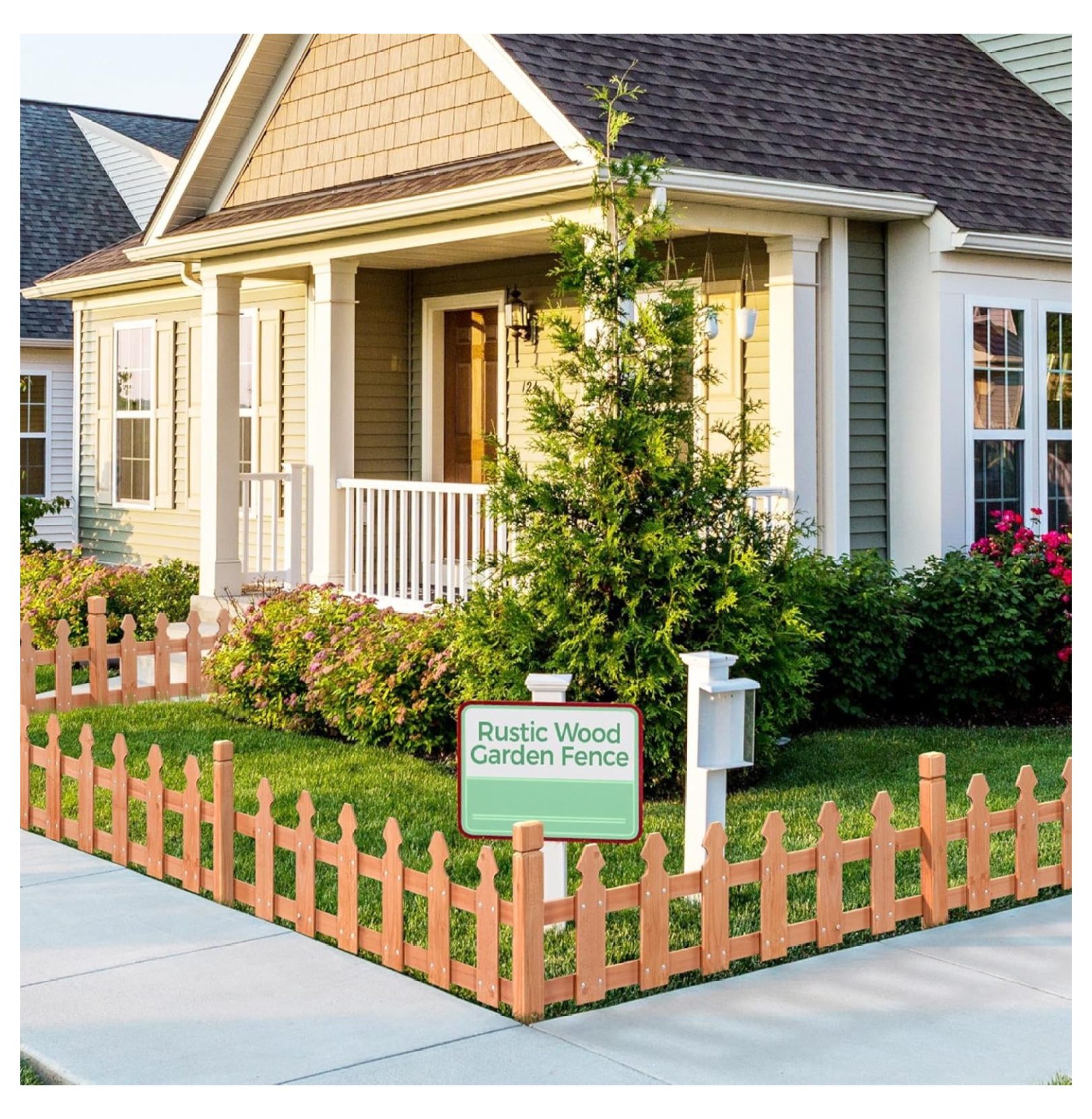 Wood Picket Garden Fence Edging Fencing Garden Yard Border Edging Panels Posts Flower Plants Pool Fences-177.5 in