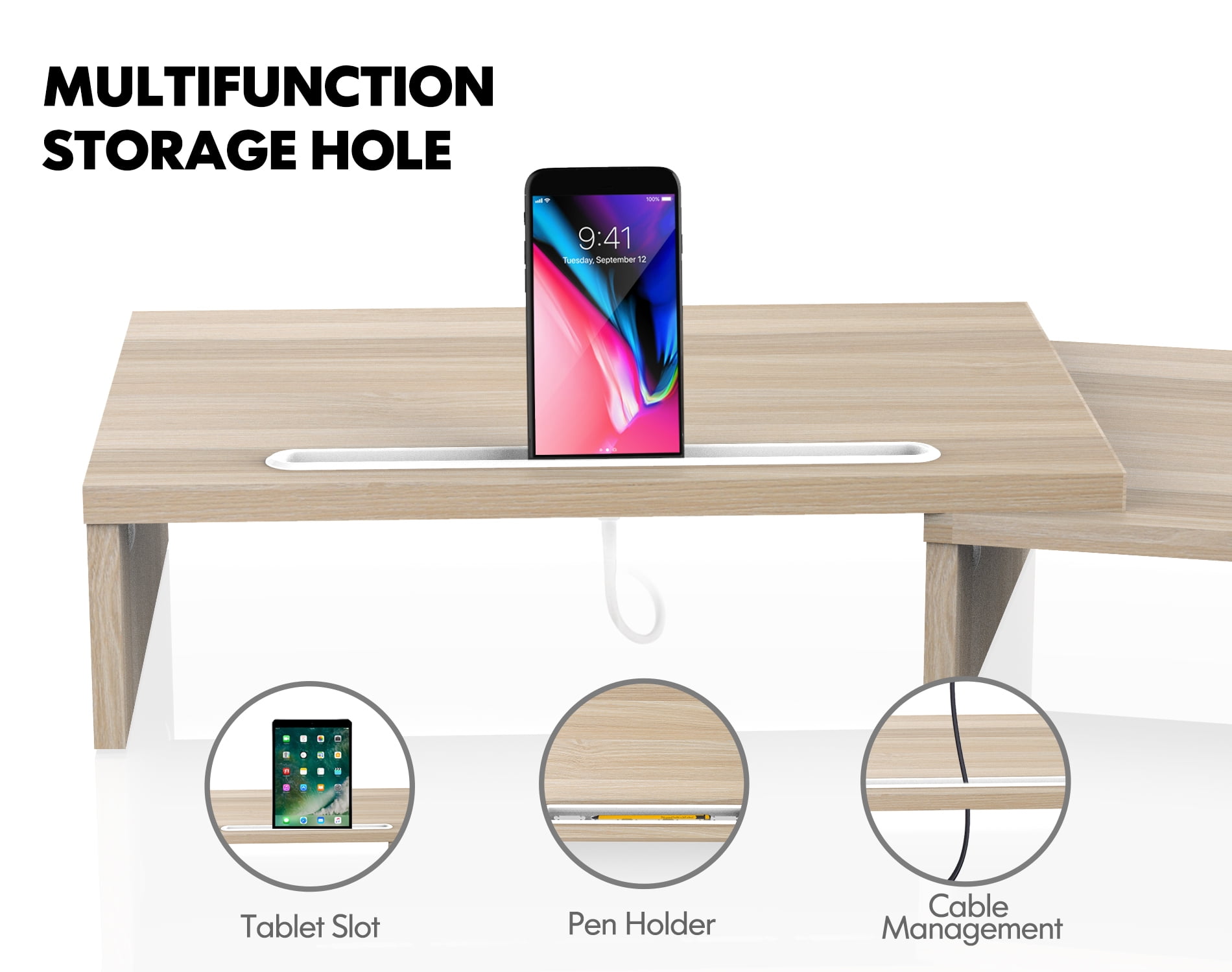FITUEYES Computer Monitor Riser Desktop Laptop Stand Length Angle Adjustable Speaker PC Stand DT111106WO