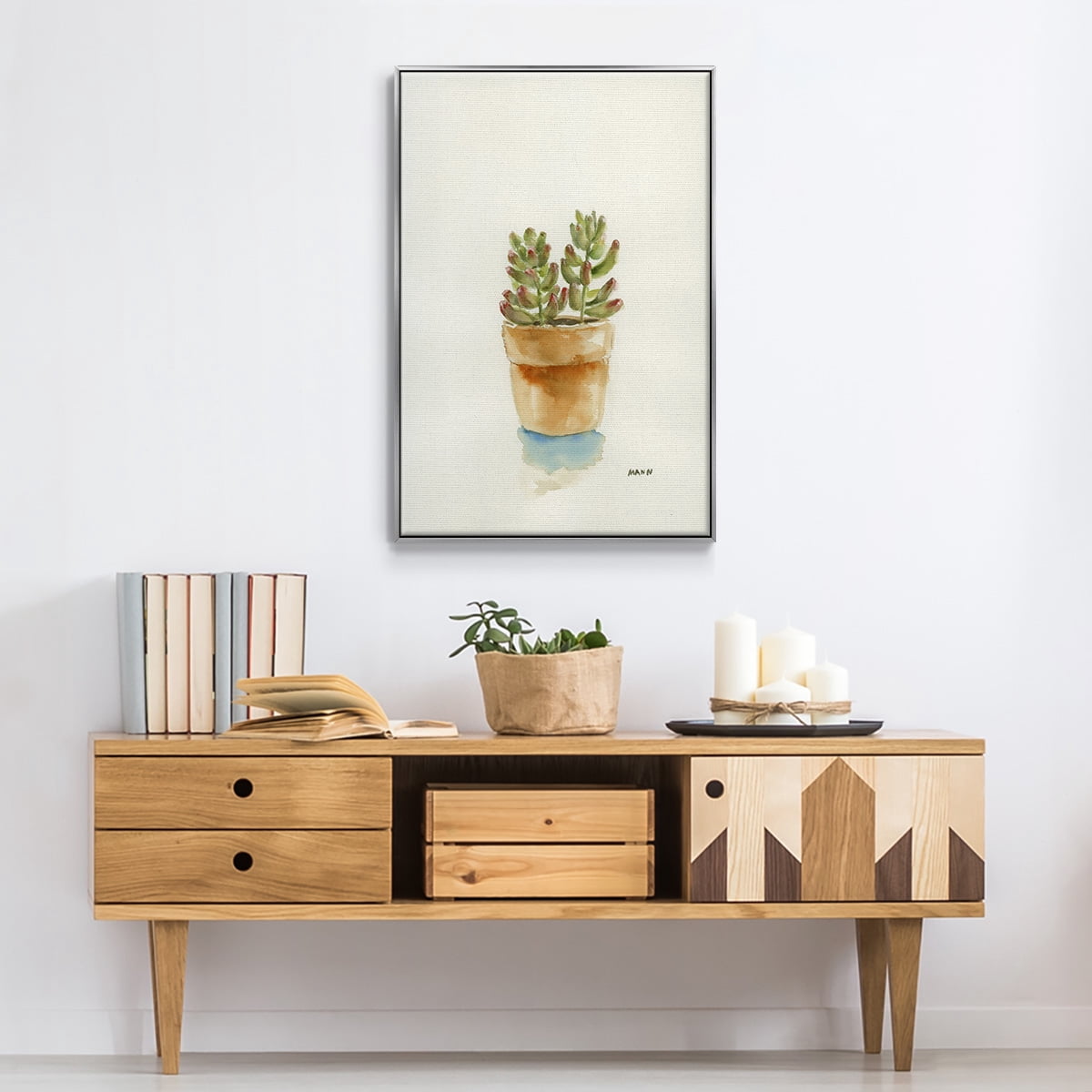 Succulent III Framed Premium Gallery Wrapped Canvas - Ready to Hang - 25 x 37 - Silver Floating Frame