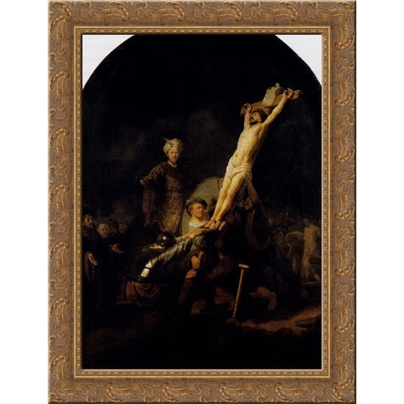 The Elevation Of The Cross 20x24 Gold Ornate Wood Framed Canvas Art by Rembrandt