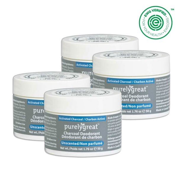 4 Pack Purelygreat Natural Deodorant Cream Charcoal Unscented 50g