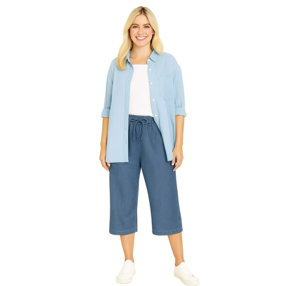 Woman Within Plus Size Drawstring Denim Capri