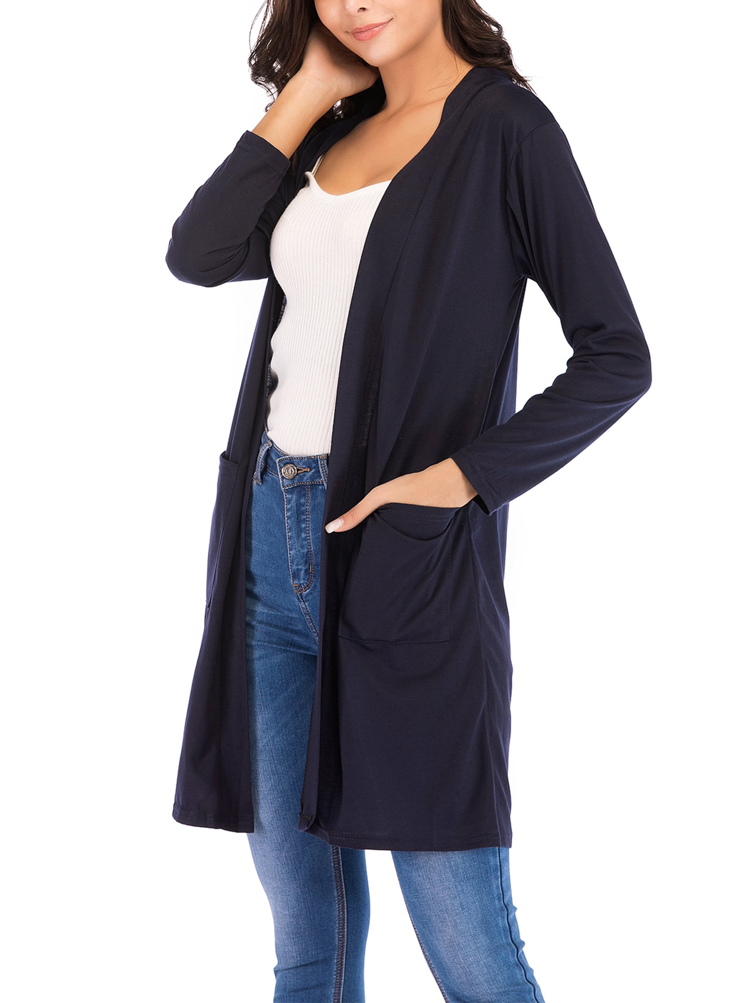 Women's Long Sleeve Open Front Cardigan Solid Lightweight Shirts Plus ...