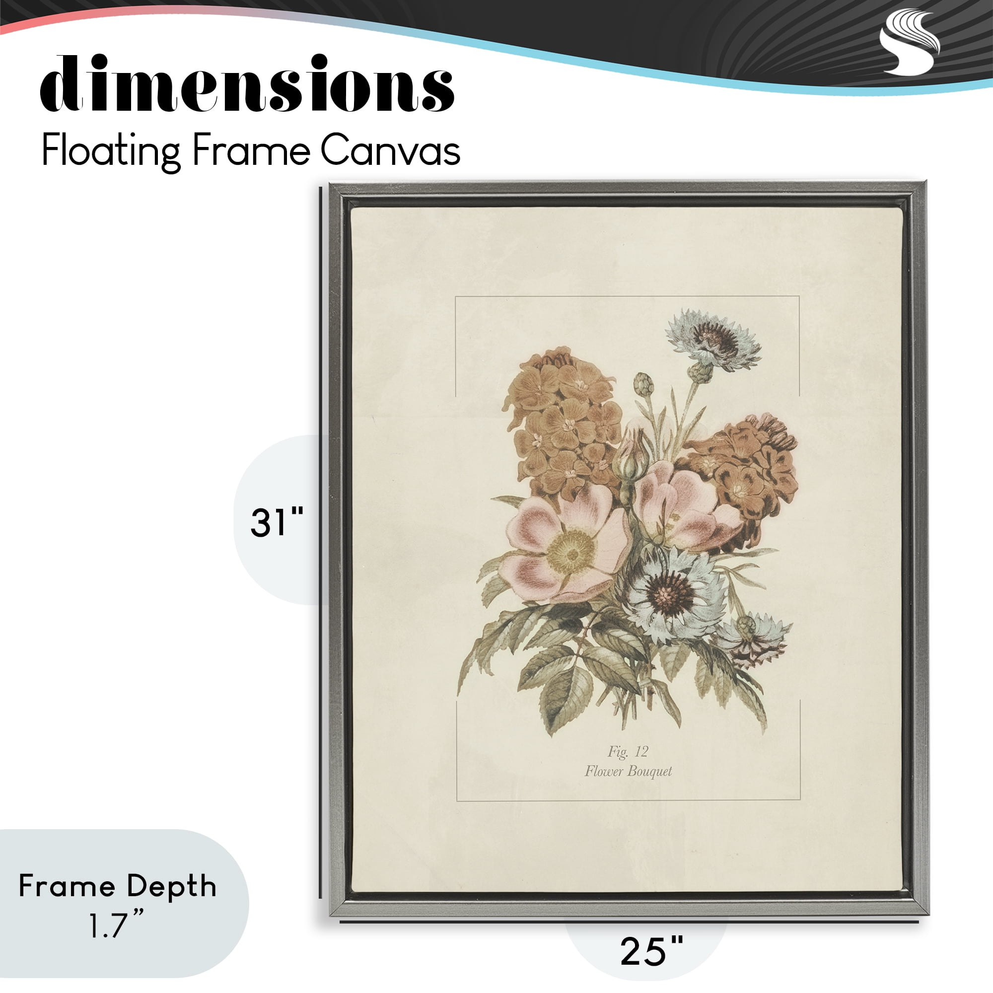 Stupell Industries Flower Bouquet Vintage Blossoms Gray Framed Floater Canvas Wall Art, design by Dan Meneely
