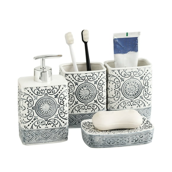 Qeeadee/ensembles d'Accessoires de Salle de Bain Complets, Ensemble Distributeur de Savon de Salle de Bain, 4 Pcs Ensemble Cadeau en Céramique Nécessités d'Appartement-sculpture de Secours-4 Ensembles