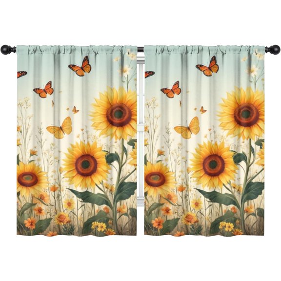 Blackout Kids Curtains,Sunflowers and Butterflies Childrens Insulated Curtains Set Of 2,Bedroom Essentials,Toddler Room Decor 42x63in(106x160cm)