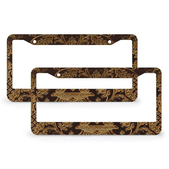 2 PCS Vintage Damask Floral License Plate Cover European Style Car License Plate Frame Metal 2 Round Holes Gift for Dad