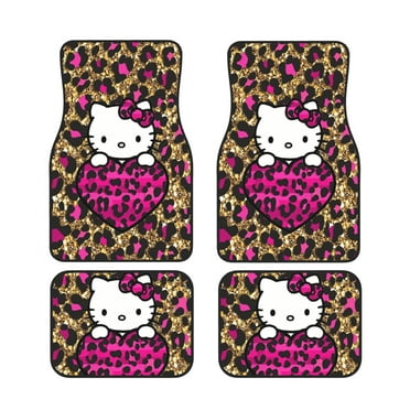 Hello Kitty Car Floor Mats for Front and Rear Foot Pads Car Accessories Full Set of 4 Pcs Non-Skid Rubber Backing Universal Fit SUV, Truck, Vehicle