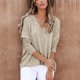 thumbnail image 2 of Mujer Cuello En V Top Manga Larga Color Puro Transpirable Simple Casual Otoño Invierno Jersey Blusas Camisas para Oficina En Casa Caqui XXL, 2 of 7