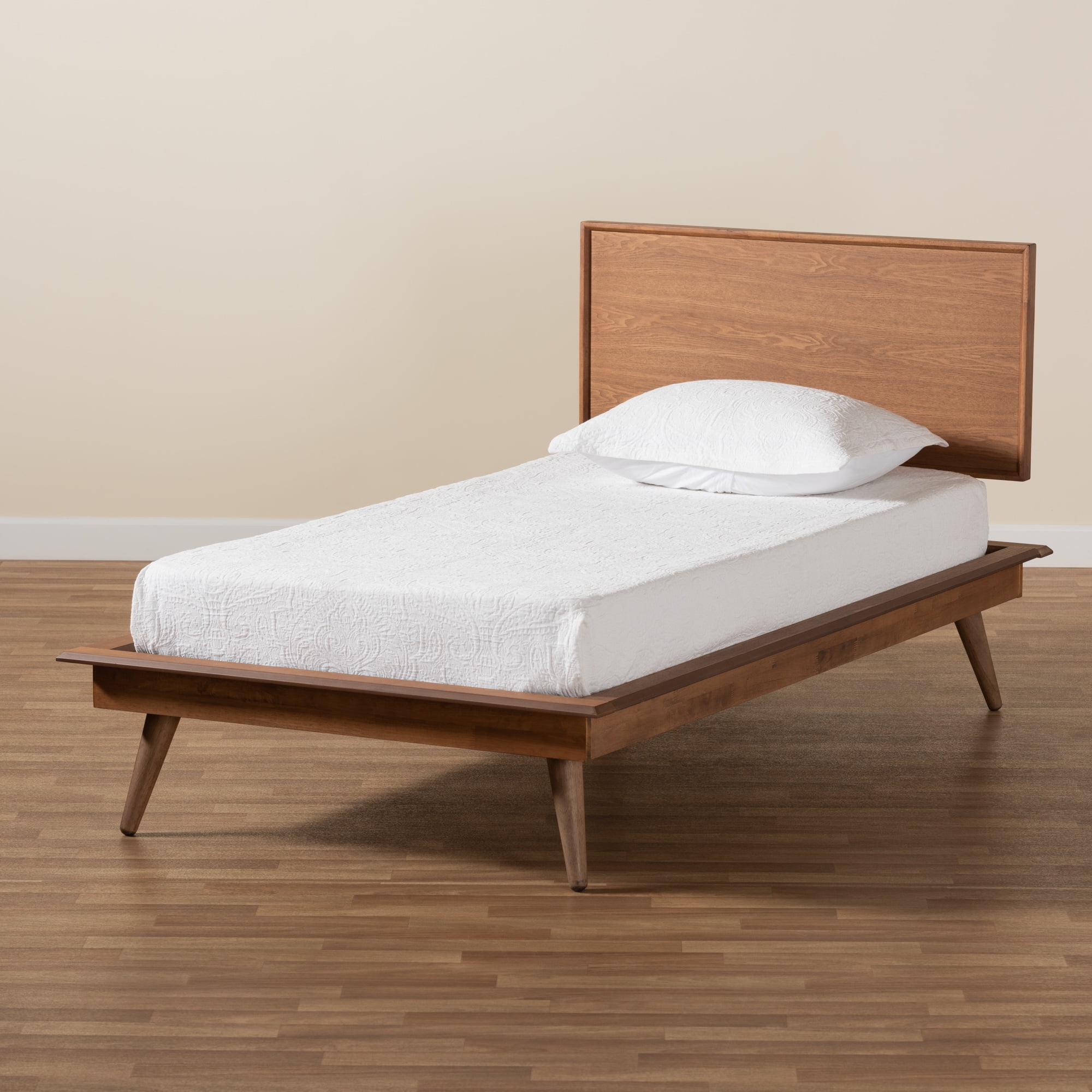 Baxton Studio Karine Mid-Century Engineered Wood Platform Bed, Twin, Ash Walnut