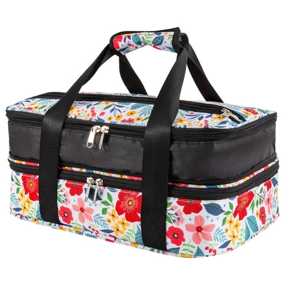 Numjaw Insulated Casserole Carrier for Hot or Cold Food, Double Decker Food Carrier Expandable Lasagna Holder for Trip, Birthday Party, Picnic , Travel Carry Bag Fits 9" x 13" Baking Dish