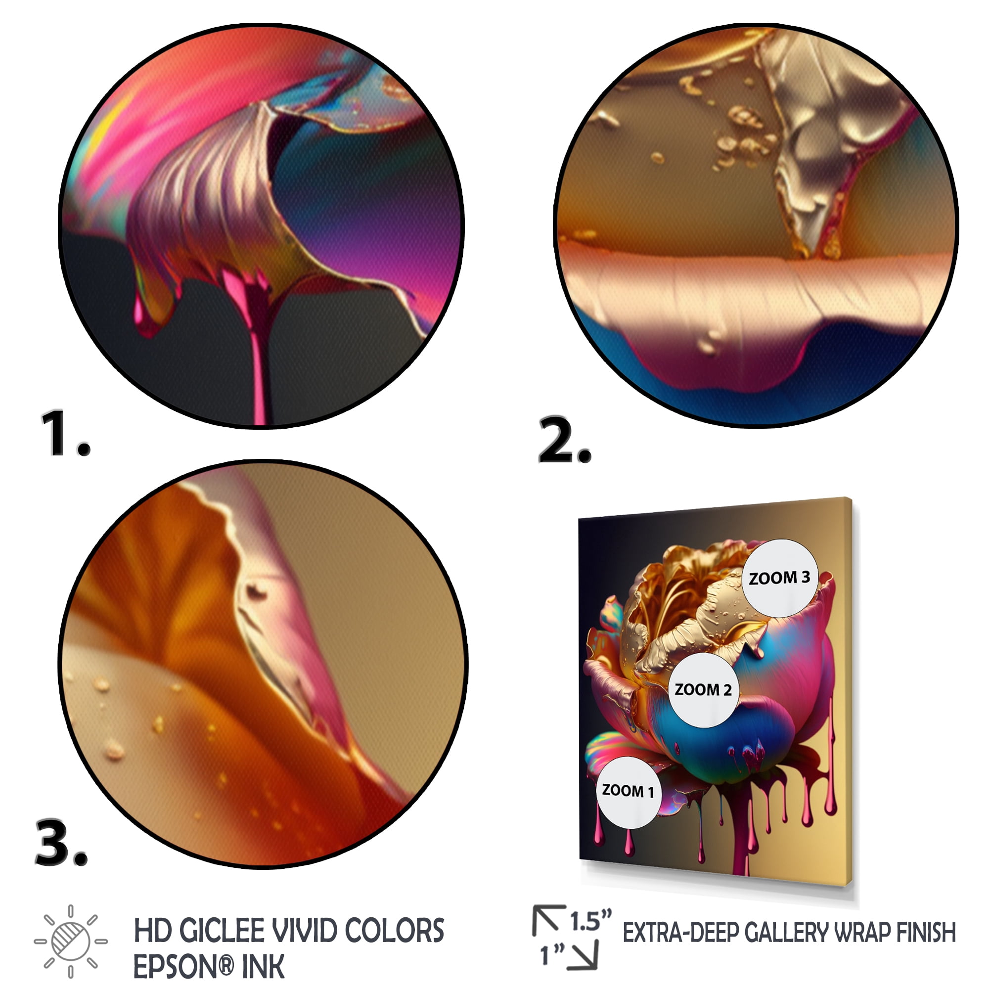 Designart Rainbow Peony Liquid Gold Drips Hyper VI Canvas Wall Art