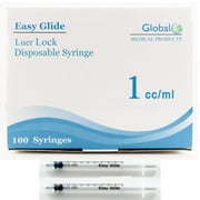 1ML Sterile Syringe Only with Luer Lock Tip - 100 Syringes Without a Needle by Easy Glide - Great for Medicine, Feeding Tubes, and Home Care