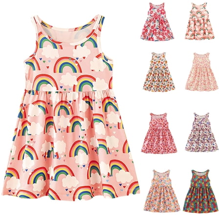 Toddler Girl Dress Size 10-12Y Youth Floral Print Sleeveless Round Neck Princess Dance Party Dress Girls Dresses