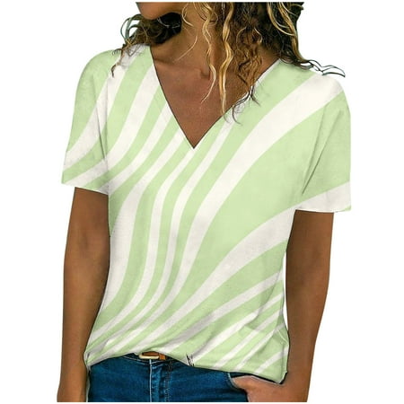 

Green Tops for Women Women Casual V-Neck Short Sleeve Printed Pullover Blouse T-shirt Tops Loose Maternity Blouses Green XL