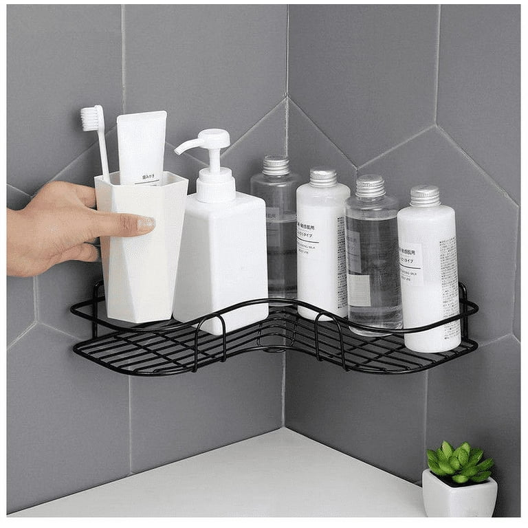 Plastic Bathroom Storage Rack,No Drilling Bathroom Shelf With Adhesive,Wall  Mounted Bathroom Shower Storage Organizer Rack