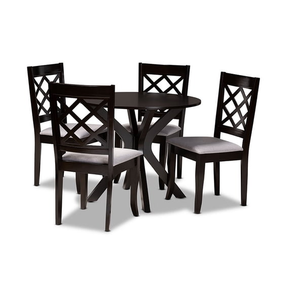 Jana Modern and Contemporary Grey Fabric Upholstered and Dark Brown Finished Wood 5-Piece Dining Set