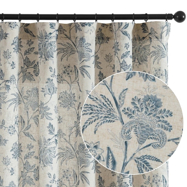 Cortinas Jinchan de lino con estampado floral, 214 cm, con estampado de flores azules