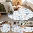 thumbnail image 6 of Navy Blue Coastal Large Area Rugs for Bedroom Living Room, Soft Non Slip Carpet Bedside Rug, Nautical Summer Beach Coral Sea Turtle Round Floor Cover Kitchen Accent Rug 3.3' for Dining Room/Office, 6 of 9