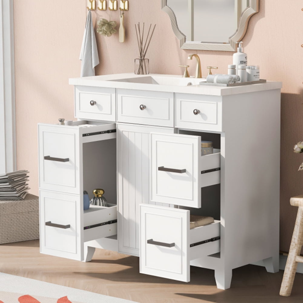 36" Bathroom Vanity Cabinet with Sink Top Combo Set with Single Sink ...