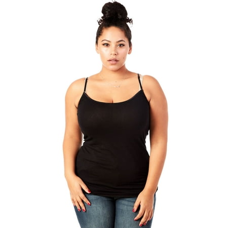 - Women Basic Plain Solid Plus Size Spaghetti Tank Top XT1002-XL-Black