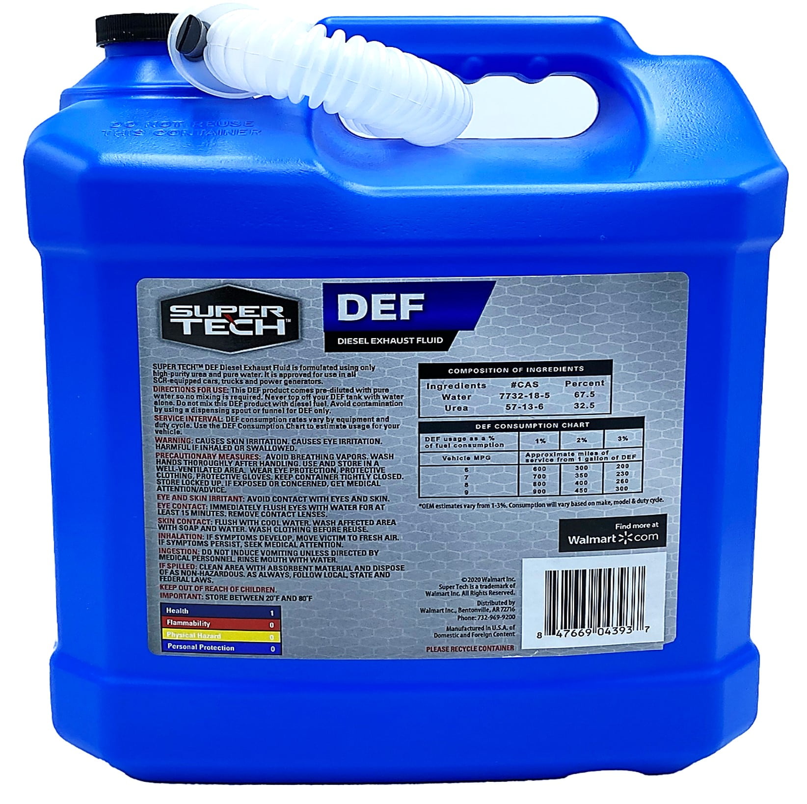SuperTech Diesel Exhaust Fluid, 2.5 Gallon Bottle, 25 lb, 9 in H, 1 Count