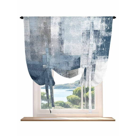 Blue Grey Tie Up Curtains for Windows 63 Inch Length Balloon Curtains Kitchen Adjustable Balloon Window Shade Abstract Modern Painting Mottled White Art Tie Up Valance Bathroom Curtain Window 42"x63"