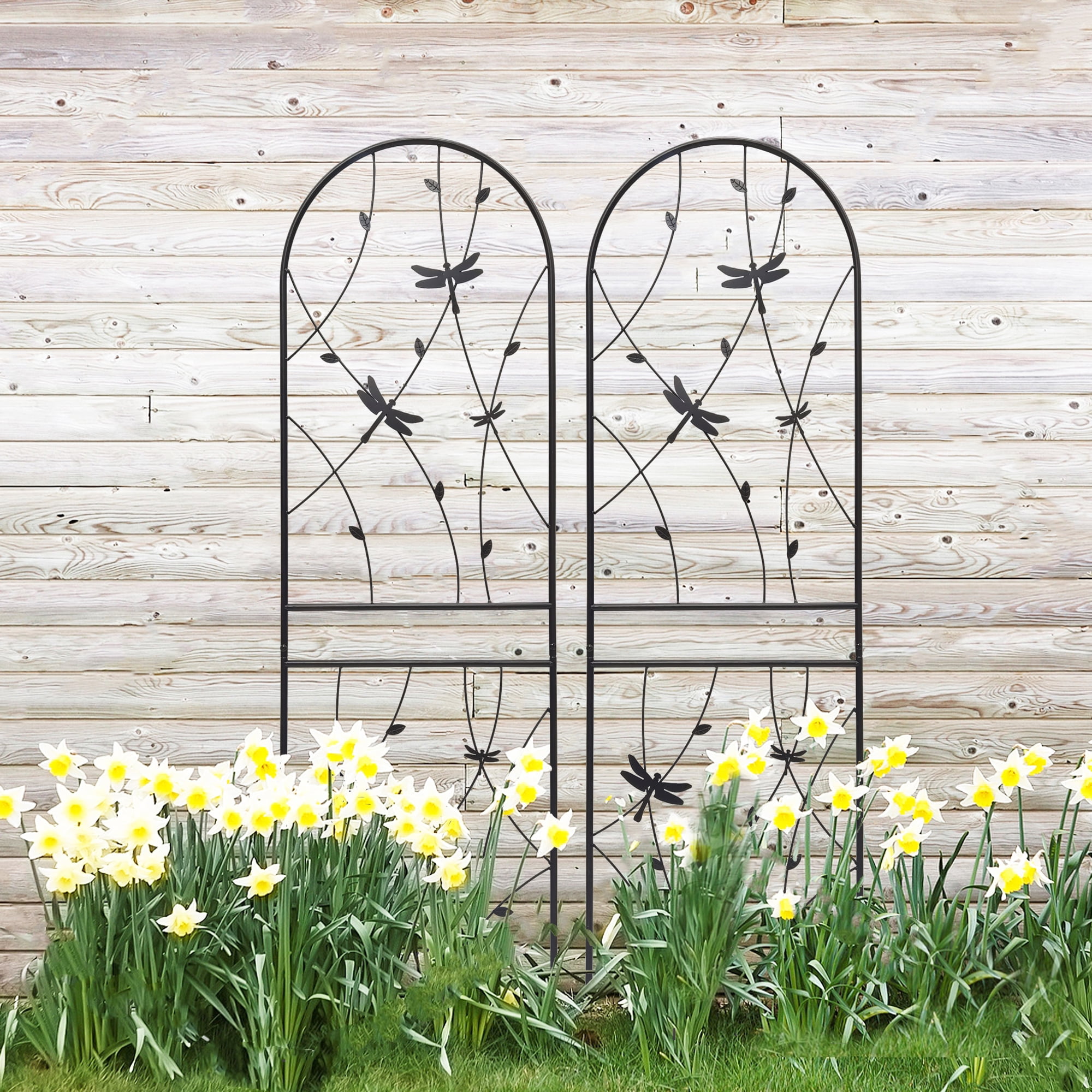 Yoneston 4 Pack Metal Garden Trellis, 71" x 19.7"U-Shaped Garden Pergola, RustProof and Sturdy for Climbing Plants and Outdoor Decoration, Black
