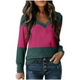 thumbnail image 2 of Black*Friday Discounted Items under $5 GaThRRgYP Long Sleeve Tops for Women,Women's Color Blocked Printed V-neck Regular Sleeve Long Sleeved Decorative Casual Pullover Winter T-shirt Top Hot Pink S, 2 of 4