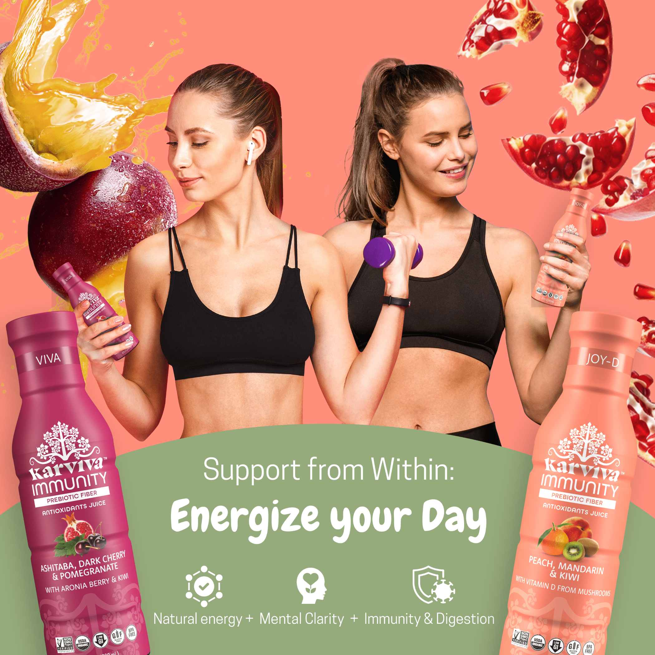 Karviva Organic Prebiotic & Antioxidant Juice, 3 Day Detox, Vitamin C &D, Low-Sugar, Low-Carb, High-Fiber, 6-Pack, 12 fl oz per bottle