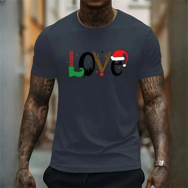 Camiseta divertida con estampado de letras navideñas para hombre, tendencia Hip Hop, camisetas de manga corta Harajuku, camisetas informales con cuello redondo, ropa de Navidad a la moda