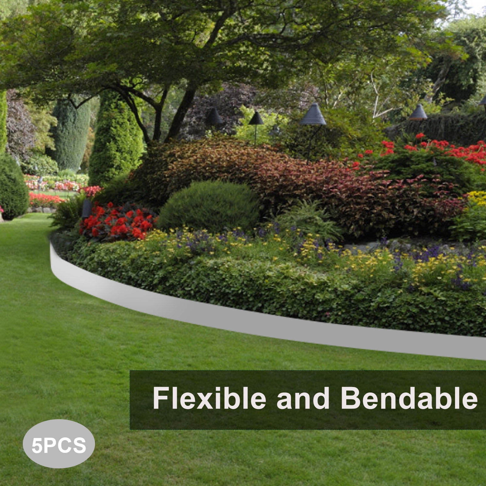 5PCS 3"x39" Outdoor Yard Barrier Steel Lawn Edging Metal Landscape Edging Grey