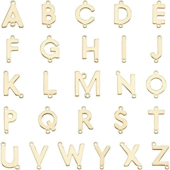26 Styles 18K Gold Plated Letter Links Brass Alphabet Links Capital A-Z Letter Pendants for Earrings Necklaces Bracelet Jewelry Making Accessories DIY Crafts Key Chain