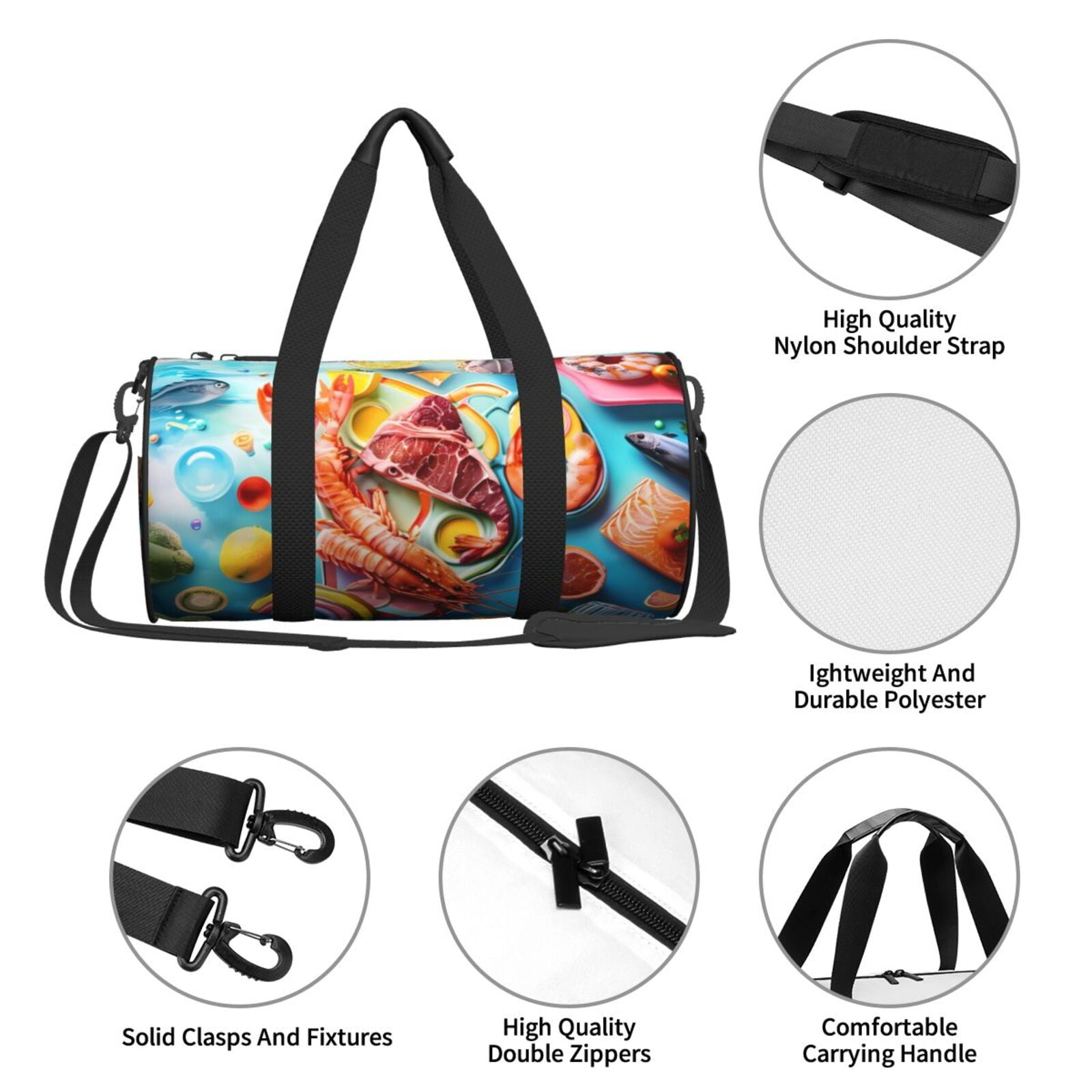 Vsdgher Surreal Seafood Extravaganza 45L Foldable Duffel Bag, Sports Gym Bag,Overnight Bag, Portable Weekender Bag for Airplanes