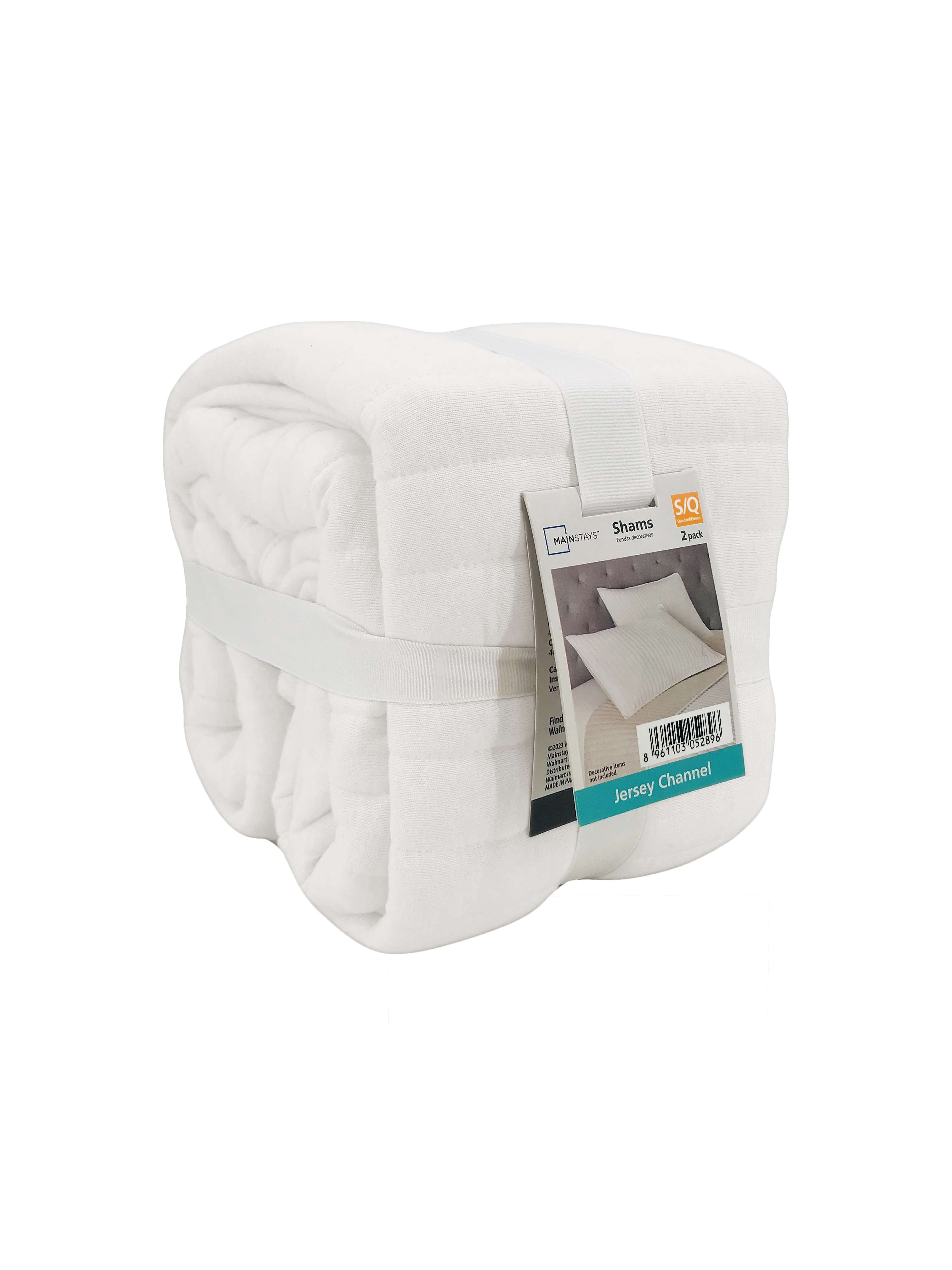 Mainstays Standard Pillow Sham - Off-White Soft Jersey, Cotton-Rich T-Shirt Soft Decorative Bed Sham, 2 Pack