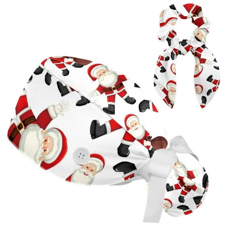

Working Cap with Buttons and Sweatband Scrub Hat Bouffant Caps with Scrunchie Christmas Tie Back Hats