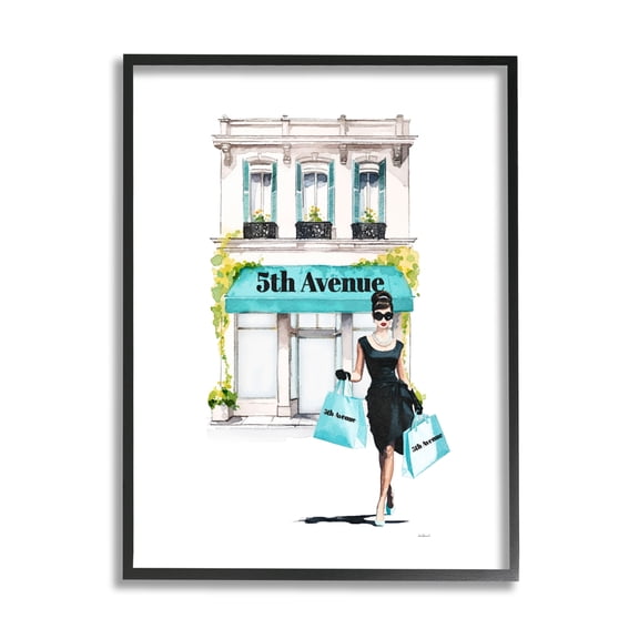 Stupell Industries Fashionista with Shopping Bags Beauty & Fashion Painting Black Framed Art Print Wall Art, 16 x 20