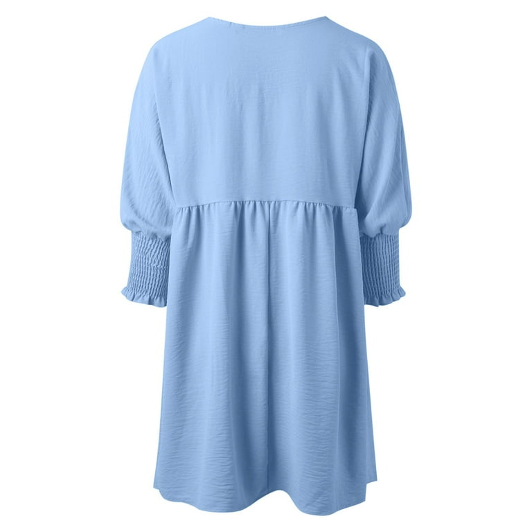 long sleeve empire waist mini dress Gubotare Long Sleeve Dress for Women Womens Casual Dress Crewneck Long Sleeve Empire Waist A-Line Mini Dress (Blue,L)