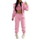 thumbnail image 1 of Gibobby Sudaderas de Forro Polar y Pantalones Conjunto de 3 piezas de chándal deportivo informal con capucha y estampado de con forro polar para mujer(Rosa,CH), 1 of 5