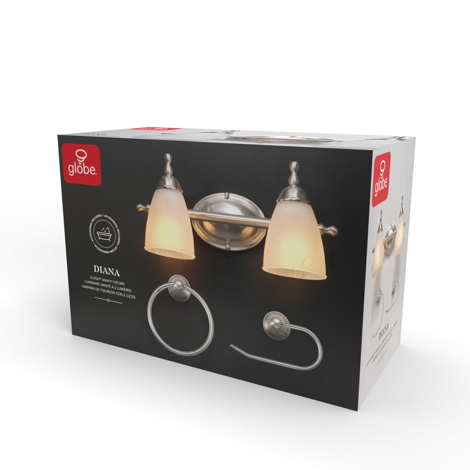 Globe Electric Satin Nickel Vanity Light Set with Alabaster Glass Shades