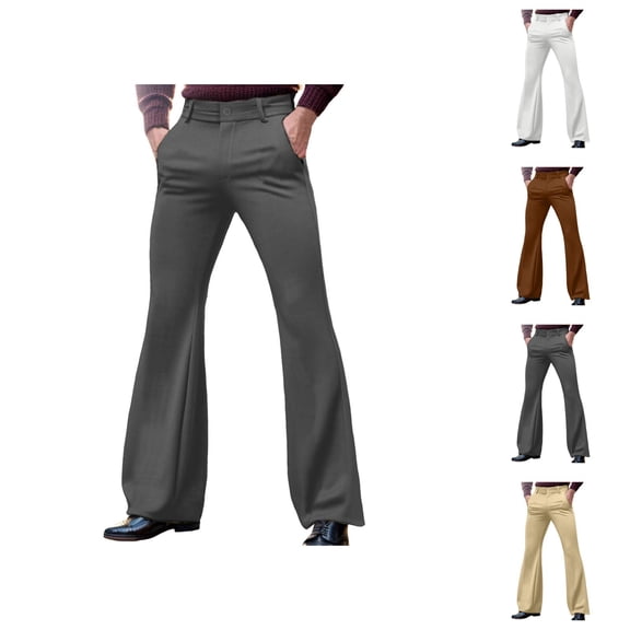 Bell Bottom Pants for Men 2026 Casual Retro with Pockets Dress Pants Flared Trousers 70s Disco Outfits
