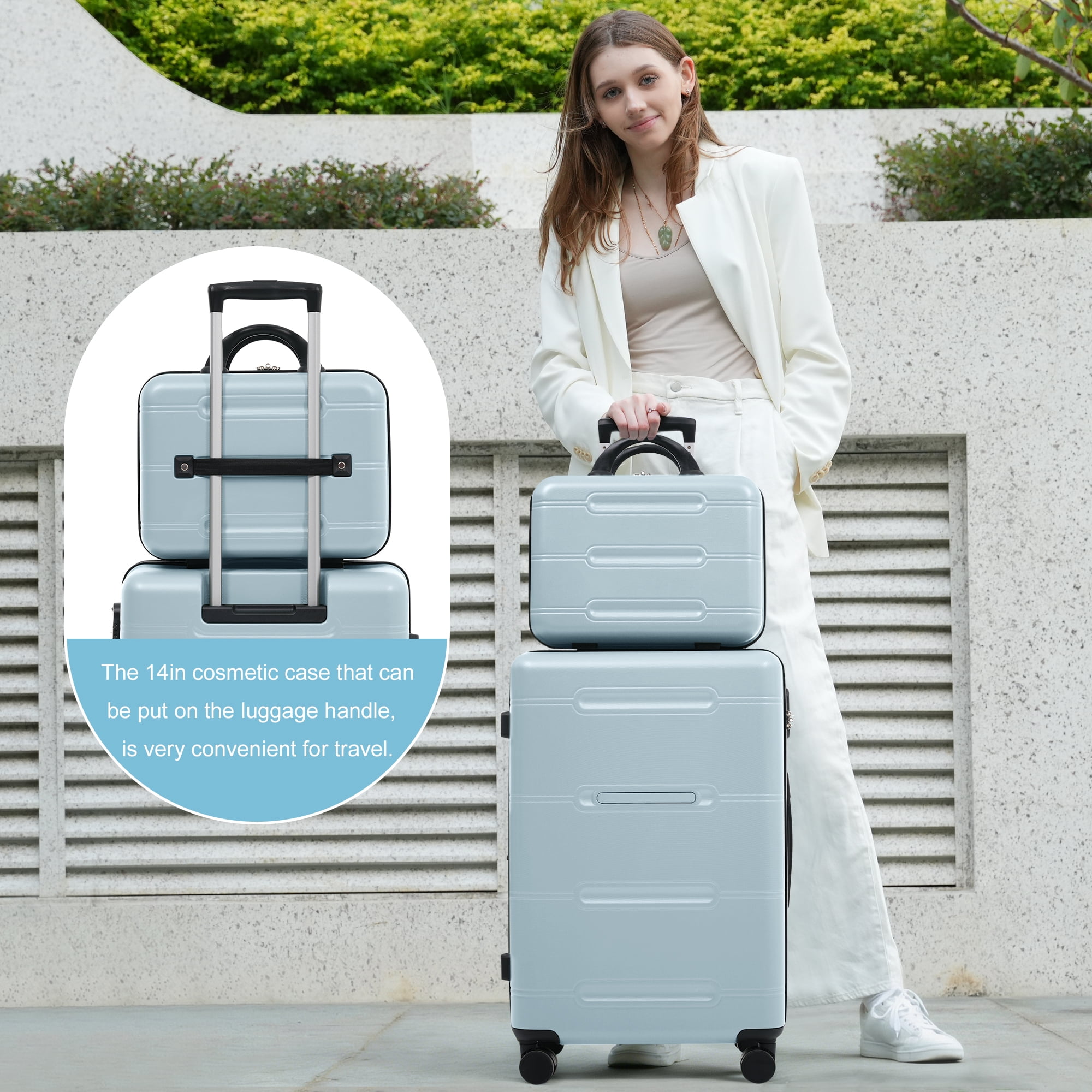 Euroco 6 Piece Luggage Sets,Lightweight Hardshell Suitcase set with Spinner Wheels,Handle Password Lock,Cosmetic Case & 2 Travel Duffel Bags,Large Suitcase Set for Family(14/20/24/28 inch),Light Blue