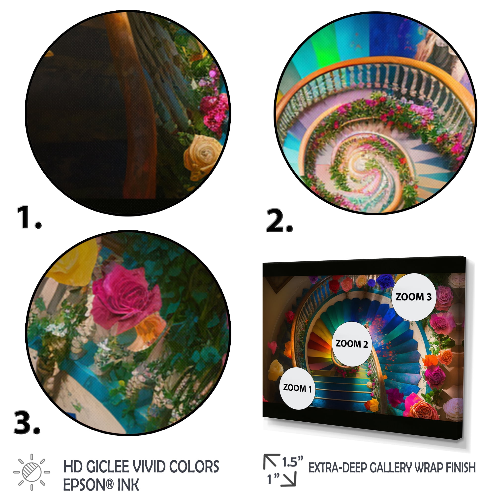 Designart Multicolor Floral Staircase Canvas Wall Art