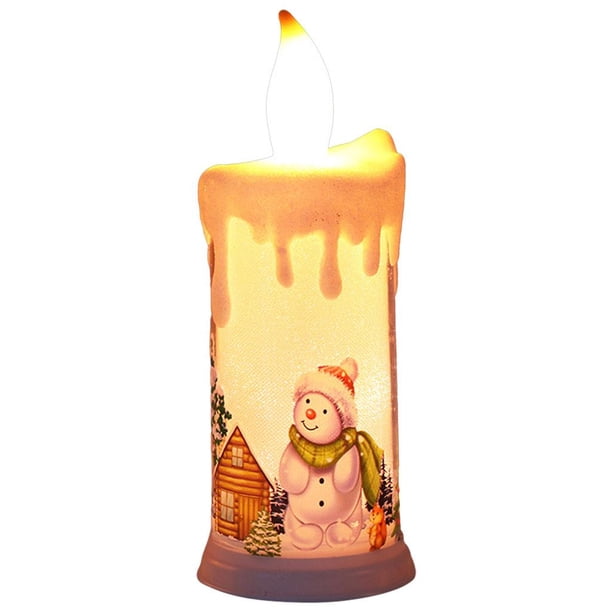 Vela sin llama para Halloween y Navidad, funciona con pilas, vela LED a pilas Monigote de nieve