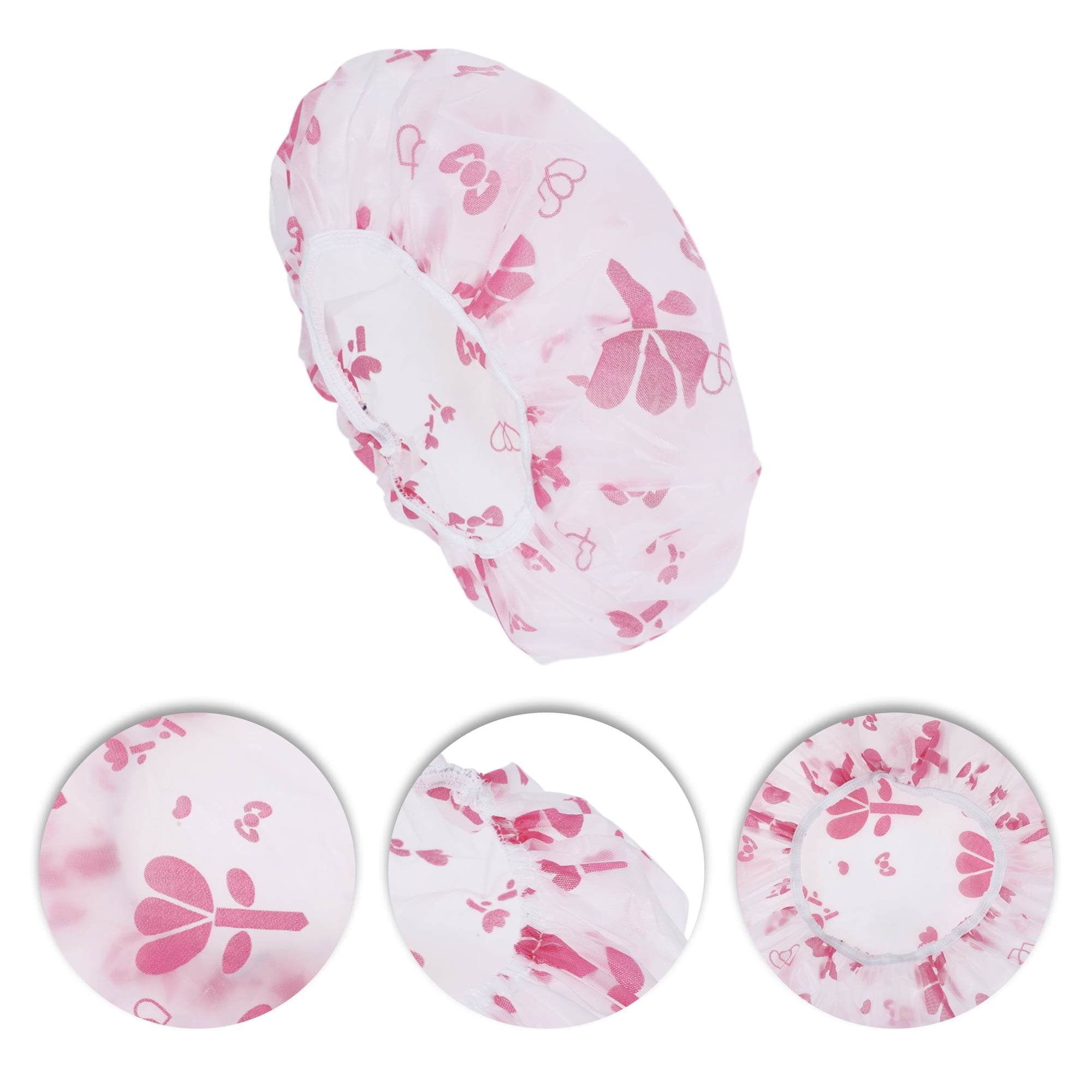 Unique Bargains Print Single Layer Shower Cap 5 Pcs Pink