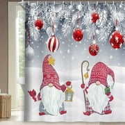 Newhomestyle Christmas Shower Curtain Happy Gnome Xmas Balls Winter Snowflake Shower Curtains for Bathroom, 72 x 72 Inches