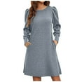 thumbnail image 1 of cfhntfmh Robe Tricotée pour Femmes Manches Longues Bouffantes Automne Slim Côtelée Col Rond Tunique Décontractée avec Poches, 1 of 1